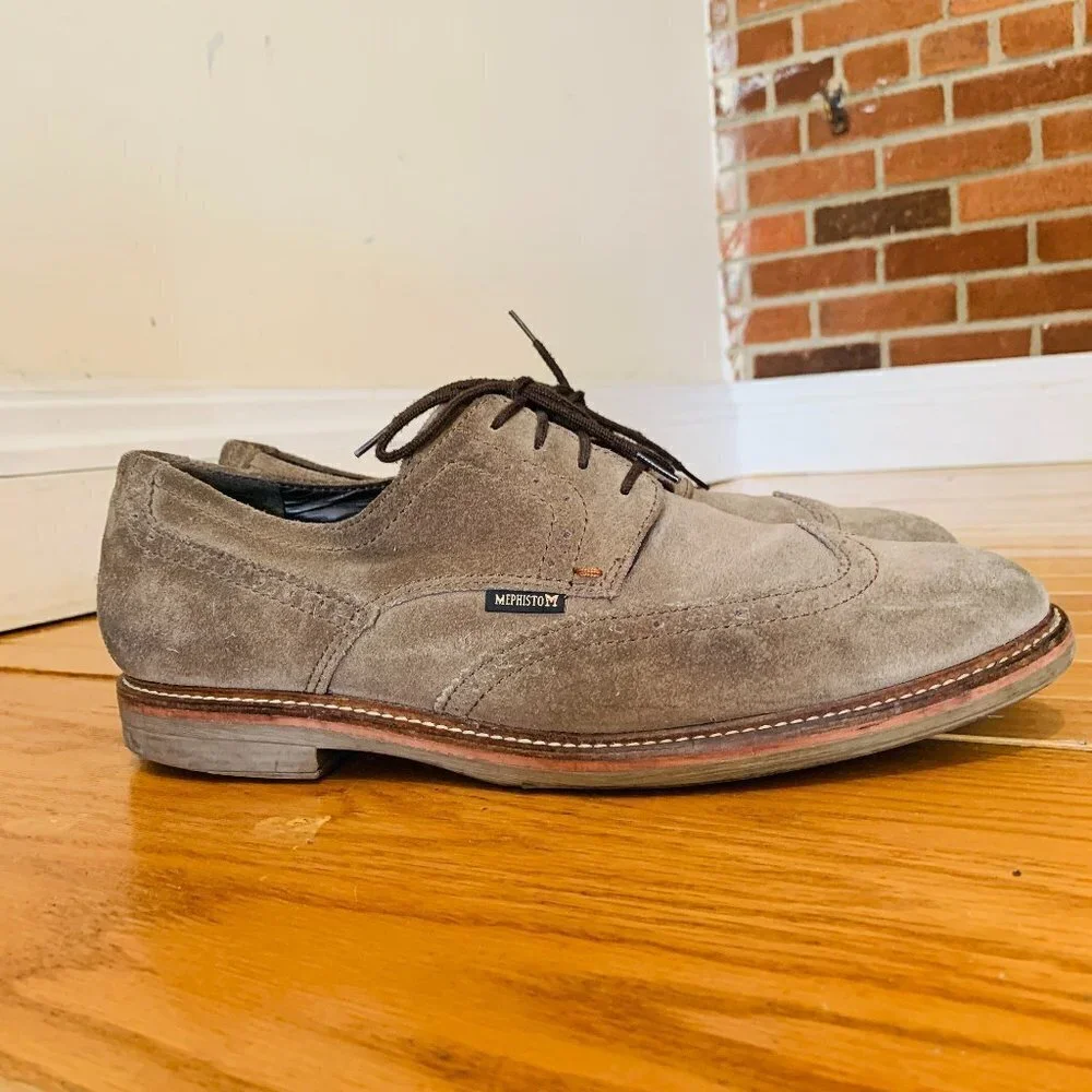 COOPER BEIGE MEN'S SHOES SIZE US 11.5 M SUEDE PLAIN TOE LACE UP MEPHISTO